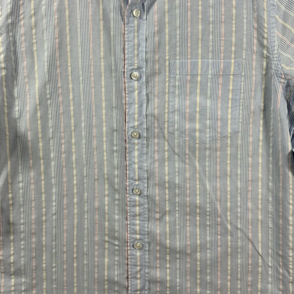 J.Crew Mens Large Blue White Striped Cotton Button Down Shirt Long Sleeve L